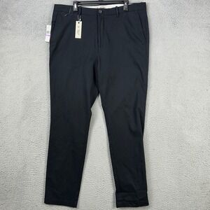 Penguin Mens Khaki Pants 38X32 Black Khakis Flat Front Straight Stretch Slim NEW